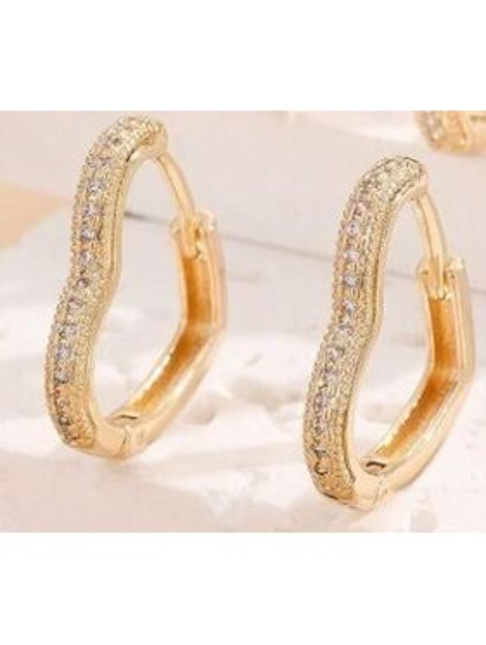 Pave heart hoops - Earrings - Gold - CZs - .5"